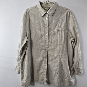 E Street Linen Cotton Shacket Neutral Tan Shirt Jacket Button Front Plus Size 2X